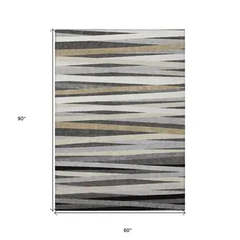 5' X 8' Gray Ivory And Beige Striped Washable Indoor Outdoor Area Rug