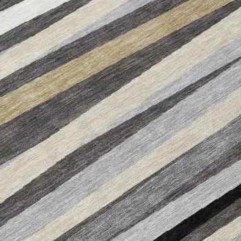 8' Gray Ivory And Beige Round Striped Washable Indoor Outdoor Area Rug