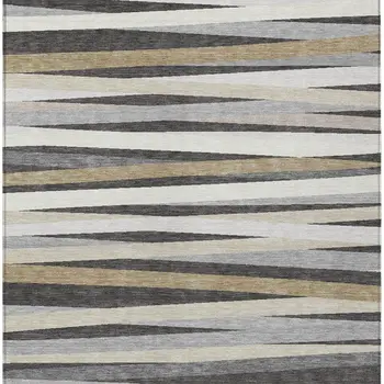 8' X 10' Gray Ivory And Beige Striped Washable Indoor Outdoor Area Rug