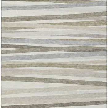 3' X 5' Ivory And Gray Striped Washable Indoor Outdoor Area Rug