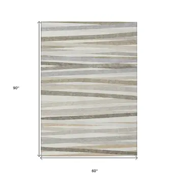 5' X 8' Ivory And Gray Striped Washable Indoor Outdoor Area Rug
