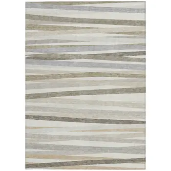 5' X 8' Ivory And Gray Striped Washable Indoor Outdoor Area Rug