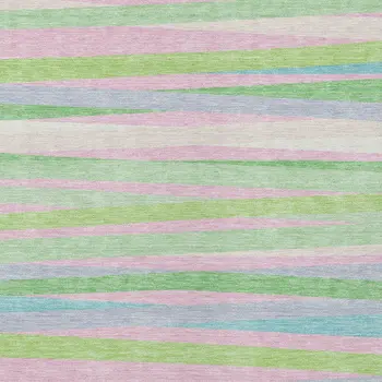 3' X 5' Mint Green Pink And Blue Striped Washable Indoor Outdoor Area Rug
