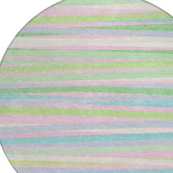 8' Mint Green Pink And Blue Round Striped Washable Indoor Outdoor Area Rug