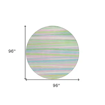 8' Mint Green Pink And Blue Round Striped Washable Indoor Outdoor Area Rug