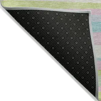 8' X 10' Mint Green Pink And Blue Striped Washable Indoor Outdoor Area Rug