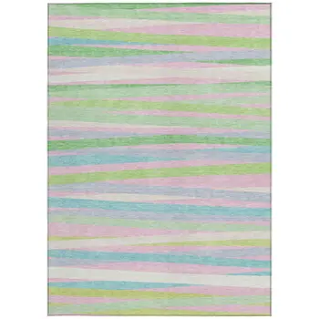 8' X 10' Mint Green Pink And Blue Striped Washable Indoor Outdoor Area Rug