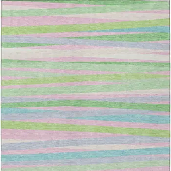 10' X 14' Mint Green Pink And Blue Striped Washable Indoor Outdoor Area Rug