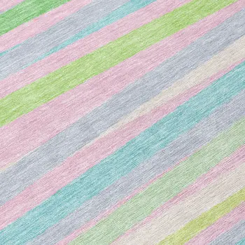 10' X 14' Mint Green Pink And Blue Striped Washable Indoor Outdoor Area Rug