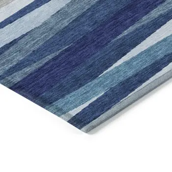 3' X 5' Navy Blue Ivory And Gray Striped Washable Indoor Outdoor Area Rug
