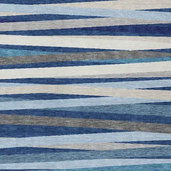 3' X 5' Navy Blue Ivory And Gray Striped Washable Indoor Outdoor Area Rug