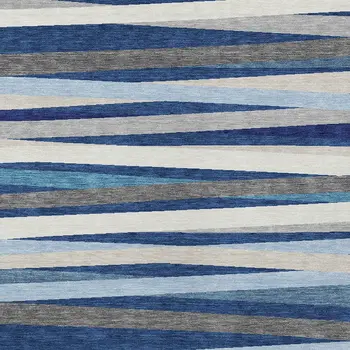 9' X 12' Navy Blue Ivory And Gray Striped Washable Indoor Outdoor Area Rug