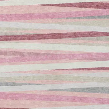 5' X 8' Pink Ivory And Gray Striped Washable Indoor Outdoor Area Rug