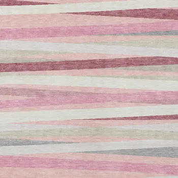 8' X 10' Pink Ivory And Gray Striped Washable Indoor Outdoor Area Rug