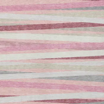 9' X 12' Pink Ivory And Gray Striped Washable Indoor Outdoor Area Rug