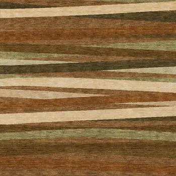 3' X 5' Brown Copper And Beige Striped Washable Indoor Outdoor Area Rug