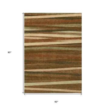 5' X 8' Brown Copper And Beige Striped Washable Indoor Outdoor Area Rug