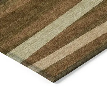 5' X 8' Brown Copper And Beige Striped Washable Indoor Outdoor Area Rug