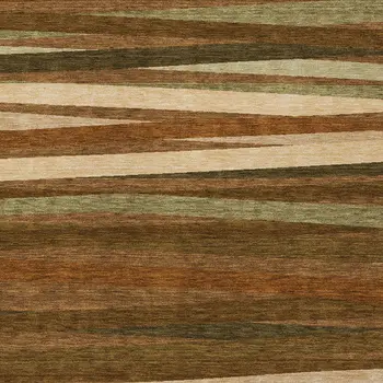 5' X 8' Brown Copper And Beige Striped Washable Indoor Outdoor Area Rug