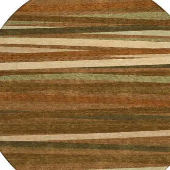 8' Brown Copper And Beige Round Striped Washable Indoor Outdoor Area Rug