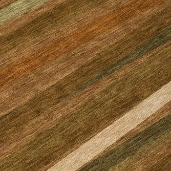 8' Brown Copper And Beige Round Striped Washable Indoor Outdoor Area Rug