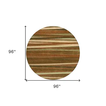 8' Brown Copper And Beige Round Striped Washable Indoor Outdoor Area Rug