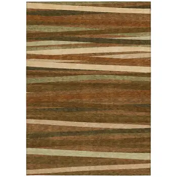 8' X 10' Brown Copper And Beige Striped Washable Indoor Outdoor Area Rug