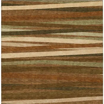 10' X 14' Brown Copper And Beige Striped Washable Indoor Outdoor Area Rug