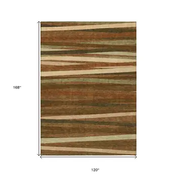 10' X 14' Brown Copper And Beige Striped Washable Indoor Outdoor Area Rug
