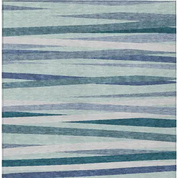 5' X 8' Teal Blue Gray And Ivory Striped Washable Indoor Outdoor Area Rug