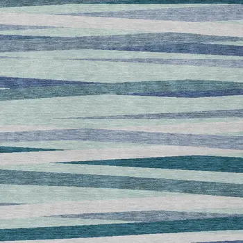 5' X 8' Teal Blue Gray And Ivory Striped Washable Indoor Outdoor Area Rug