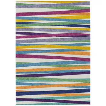 3' X 5' Blue Striped Washable Indoor Outdoor Area Rug