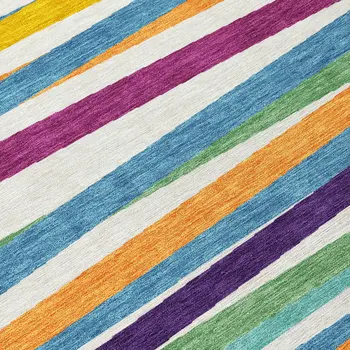 3' X 5' Blue Striped Washable Indoor Outdoor Area Rug