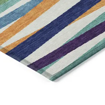 5' X 8' Blue Striped Washable Indoor Outdoor Area Rug
