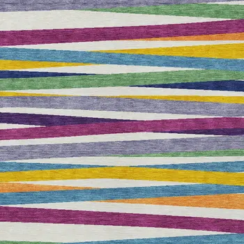 5' X 8' Blue Striped Washable Indoor Outdoor Area Rug