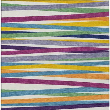 8' X 10' Blue Striped Washable Indoor Outdoor Area Rug