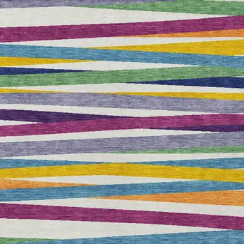 8' X 10' Blue Striped Washable Indoor Outdoor Area Rug