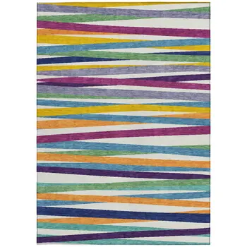 9' X 12' Blue Striped Washable Indoor Outdoor Area Rug