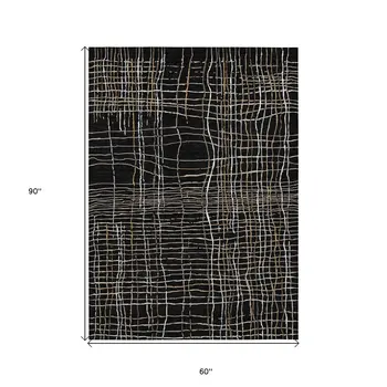 5' X 8' Black Ivory And Brown Striped Washable Indoor Outdoor Area Rug