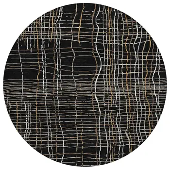 8' Black Ivory And Brown Round Striped Washable Indoor Outdoor Area Rug