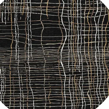 8' Black Ivory And Brown Round Striped Washable Indoor Outdoor Area Rug
