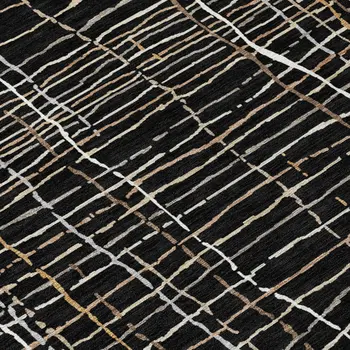 8' Black Ivory And Brown Round Striped Washable Indoor Outdoor Area Rug