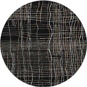 8' Black Ivory And Brown Round Striped Washable Indoor Outdoor Area Rug