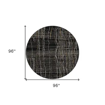 8' Black Ivory And Brown Round Striped Washable Indoor Outdoor Area Rug