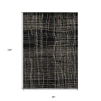 8' X 10' Black Ivory And Brown Striped Washable Indoor Outdoor Area Rug