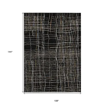 9' X 12' Black Ivory And Brown Striped Washable Indoor Outdoor Area Rug