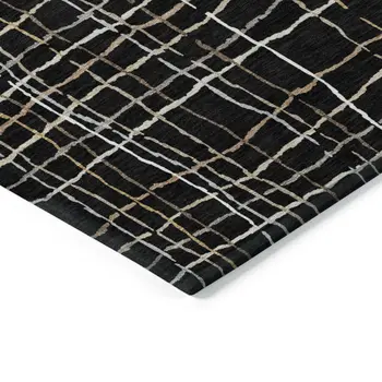 9' X 12' Black Ivory And Brown Striped Washable Indoor Outdoor Area Rug