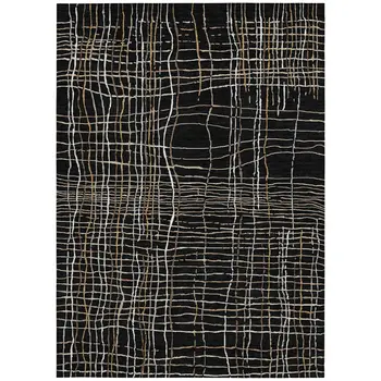 10' X 14' Black Ivory And Brown Striped Washable Indoor Outdoor Area Rug