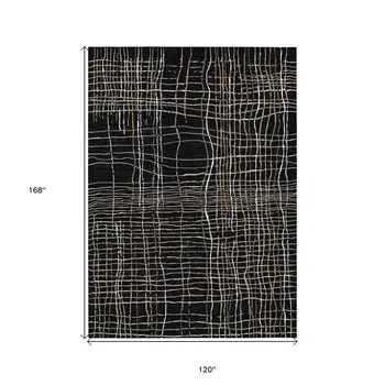 10' X 14' Black Ivory And Brown Striped Washable Indoor Outdoor Area Rug