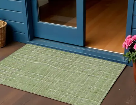 3' X 5' Green Ivory And Gray Striped Washable Indoor Outdoor Area Rug